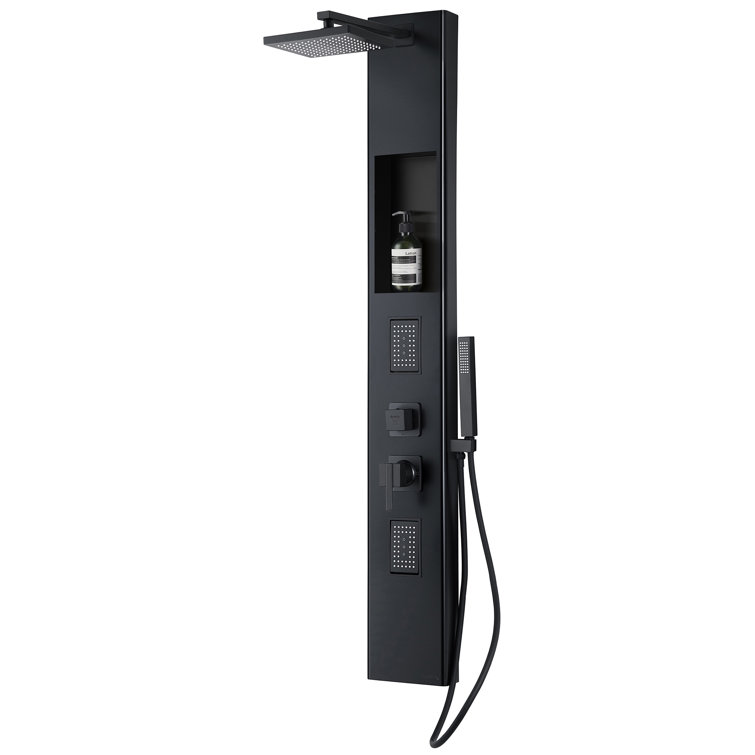 Matte Black Stainless Steel 59" Shower Panel with Adjustable Head