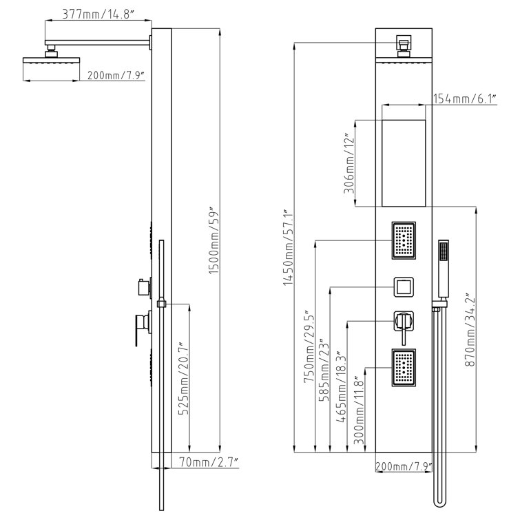Matte Black Stainless Steel 59" Shower Panel with Adjustable Head