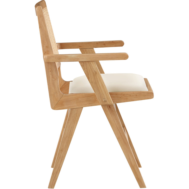 Cream Faux Leather Upholstered Arm Chair with Natural Cane Back