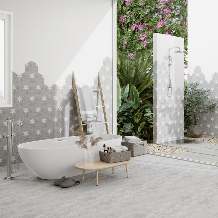 Stella Hex Gray and White Porcelain Floor and Wall Tile