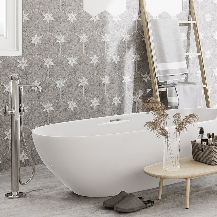 Stella Hex Gray and White Porcelain Floor and Wall Tile