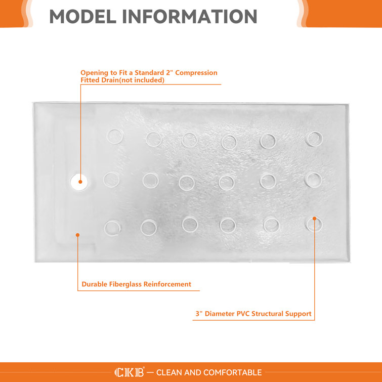 White Acrylic 60'' x 36'' Rectangle Shower Base
