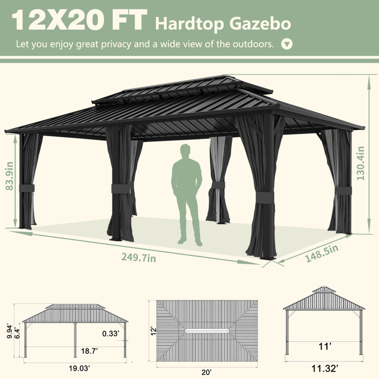 VEIKOUS 20'x12' Double Roof Hardtop Aluminum Patio Gazebo