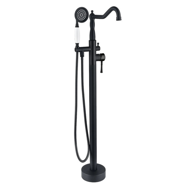 Matte Black Stainless Steel Freestanding Bathtub Faucet with Hand Shower