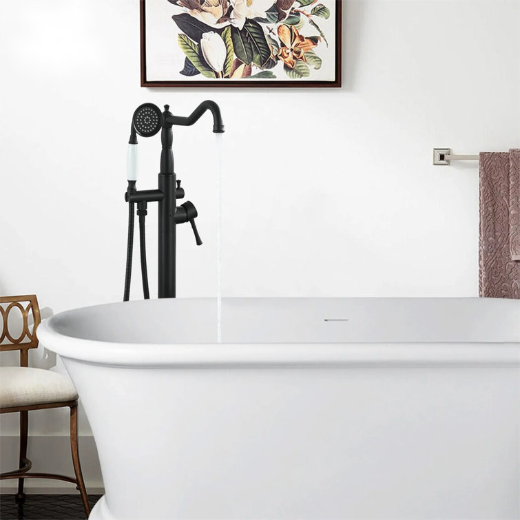 Matte Black Stainless Steel Freestanding Bathtub Faucet with Hand Shower