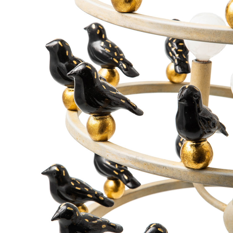 Handmade Matte Black and Gold Bird Iron Chandelier