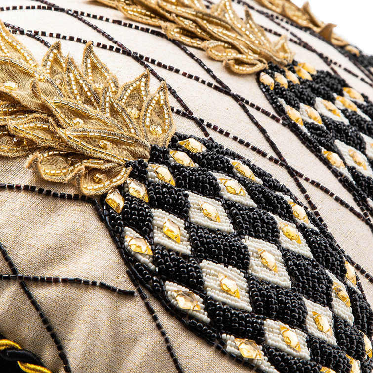 Luxurious Gold and Black Pineapple Lumbar Cotton Pillow