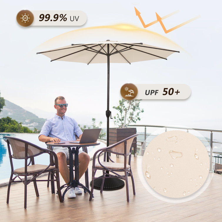 Lyon 11 ft Beige Steel Round Market Patio Umbrella
