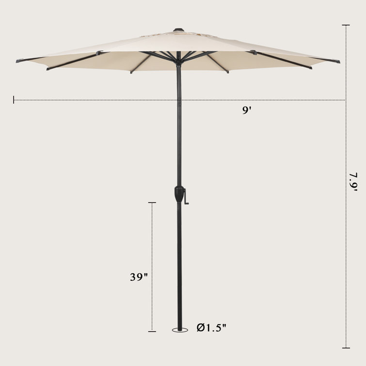 Beige Hexagonal Steel Pole Patio Umbrella with Crank Lift