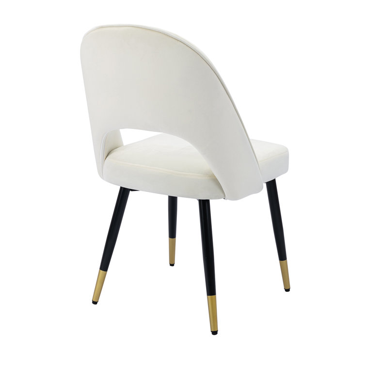 Beige Velvet Upholstered Side Chair with Metal Legs, Set of 2