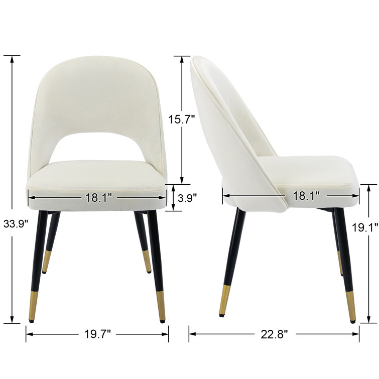 Beige Velvet Upholstered Side Chair with Metal Legs, Set of 2