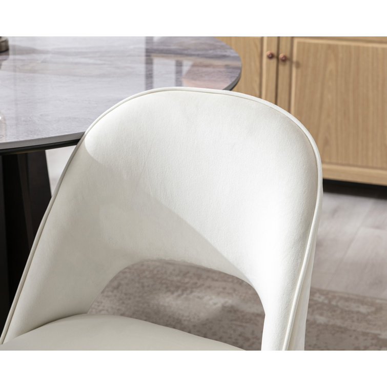 Beige Velvet Upholstered Side Chair with Metal Legs, Set of 2