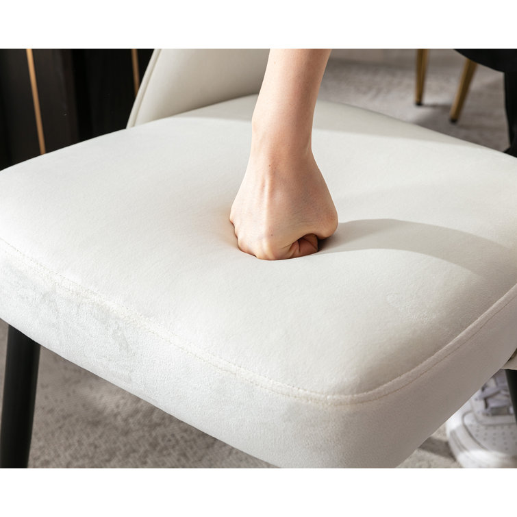 Beige Velvet Upholstered Side Chair with Metal Legs, Set of 2