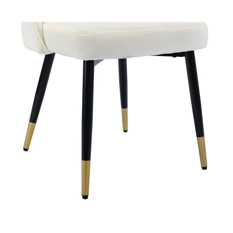 Beige Velvet Upholstered Side Chair with Metal Legs, Set of 2