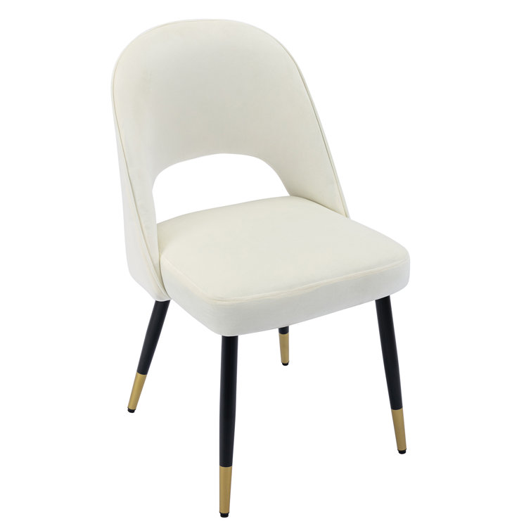 Beige Velvet Upholstered Side Chair with Metal Legs, Set of 2