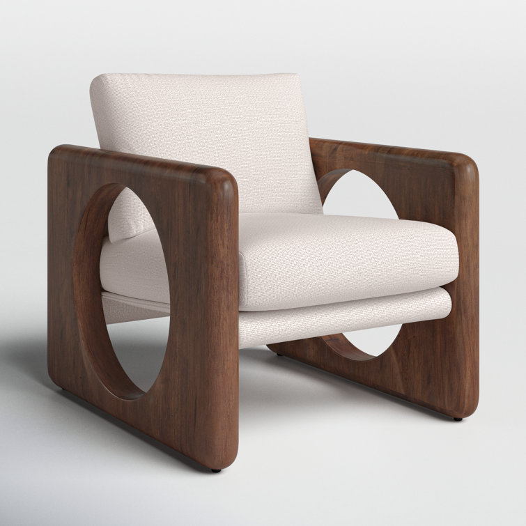 Cream Upholstered Armchair with Walnut Frame