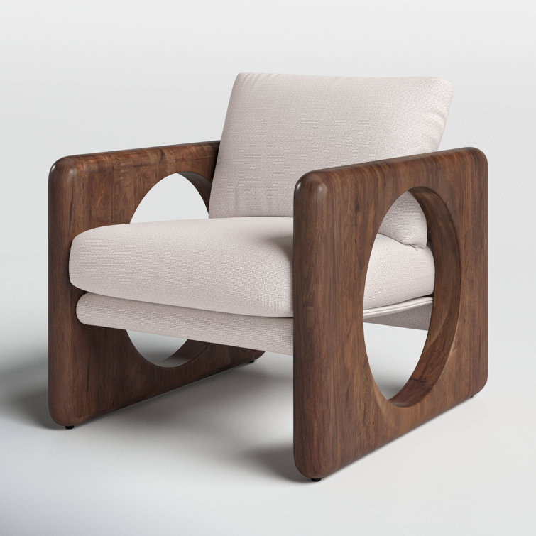 Cream Upholstered Armchair with Walnut Frame