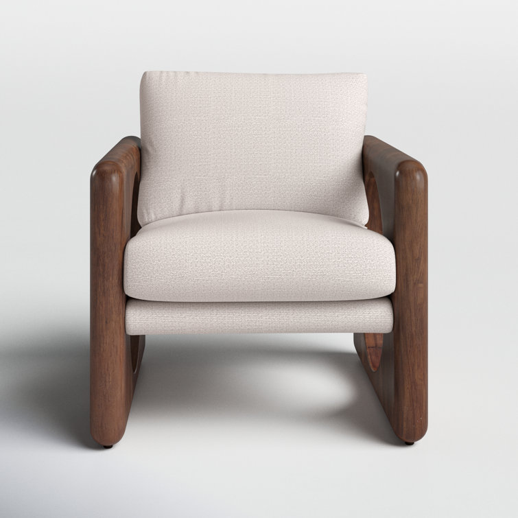 Cream Upholstered Armchair with Walnut Frame