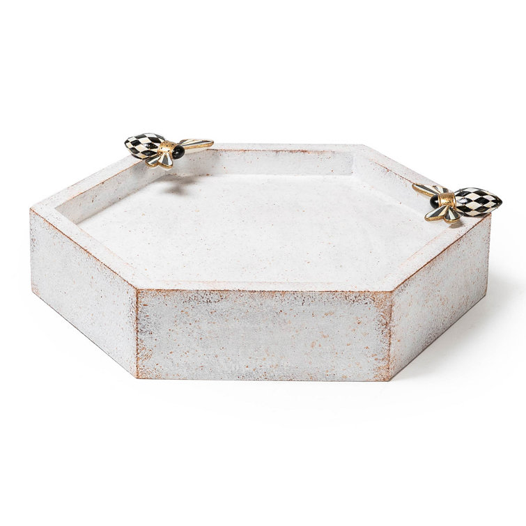 White Hexagonal Weather Resistant Bird Feeder with Golden Bees