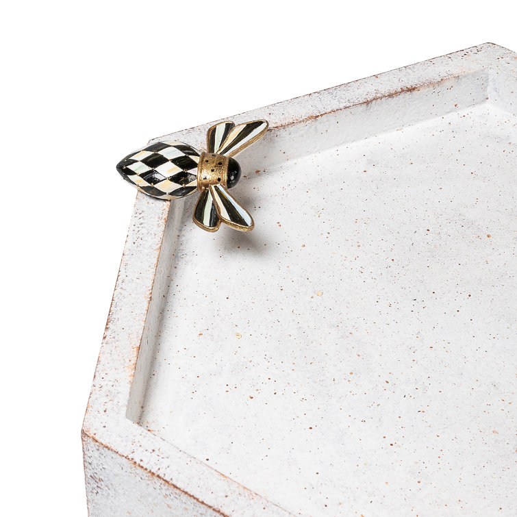 White Hexagonal Weather Resistant Bird Feeder with Golden Bees