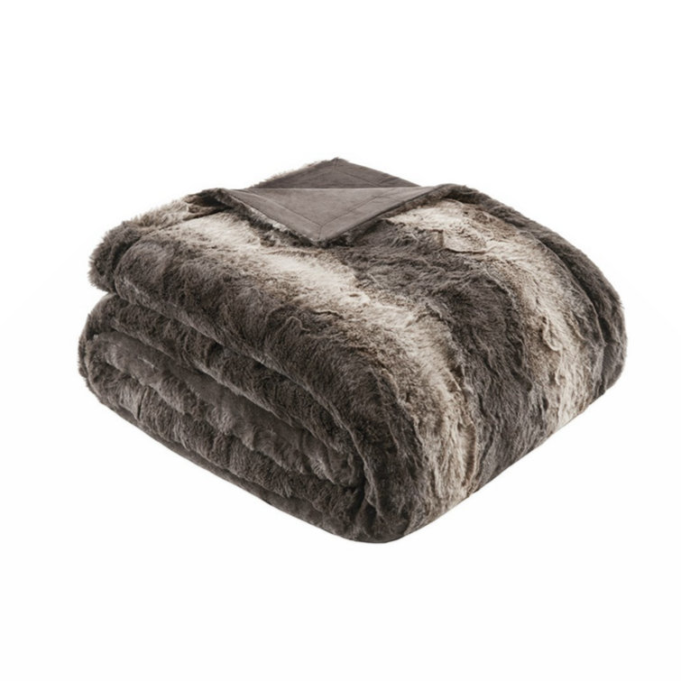 Twin Brown Faux Fur Reversible Throw Blanket