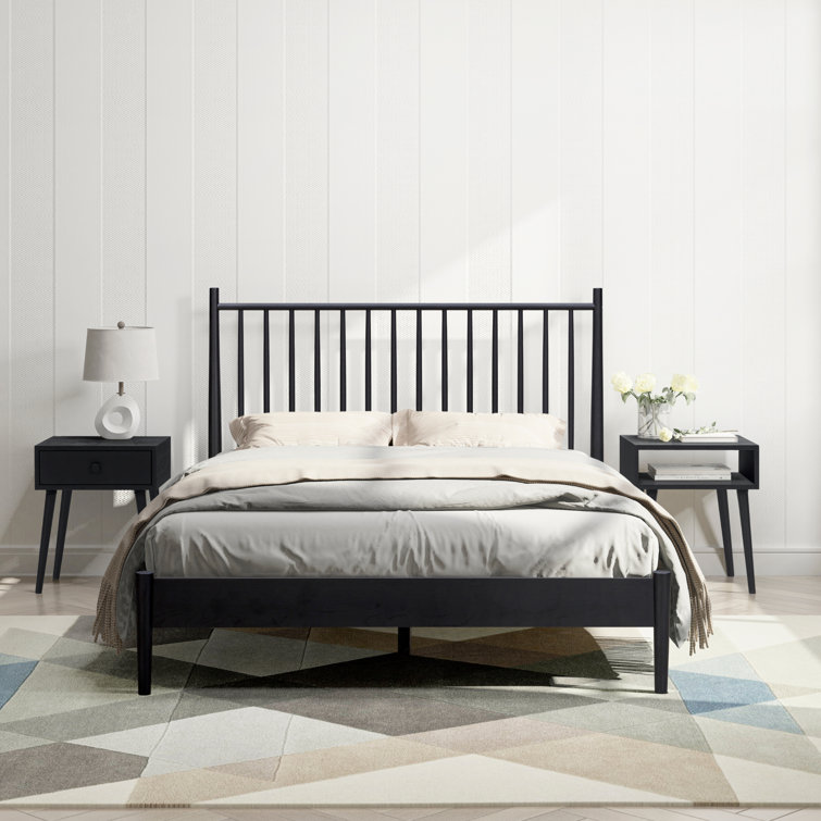 Burnt Black King Solid Oak Bed Frame with Spindle Headboard