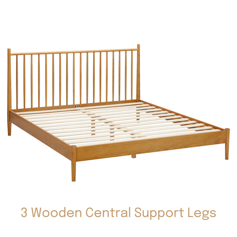 King Rustic Oak Solid Wood Bed Frame with Spindle Headboard