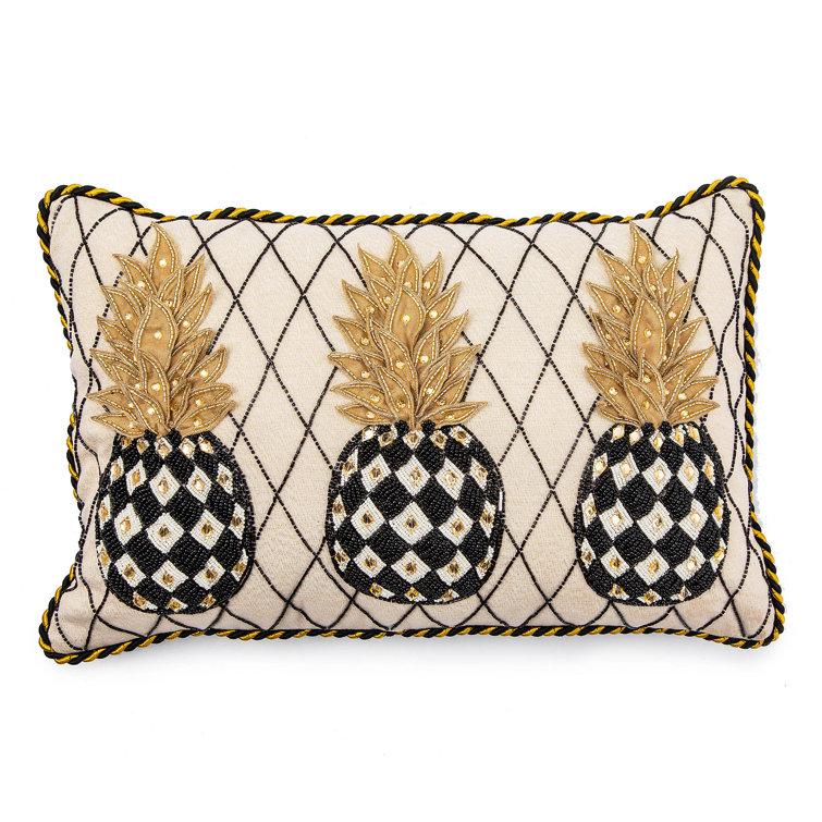 Luxurious Gold and Black Pineapple Lumbar Cotton Pillow