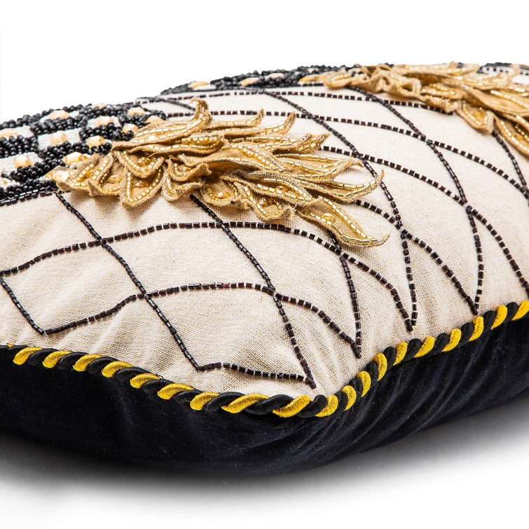 Luxurious Gold and Black Pineapple Lumbar Cotton Pillow