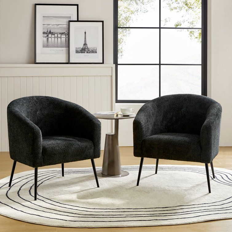 Black Polyester Barrel Chair with Manufactured Wood Frame