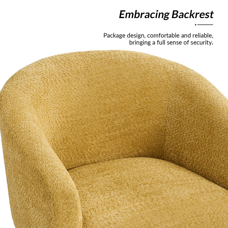 Yellow Chenille Barrel Arm Chair with Metal Legs