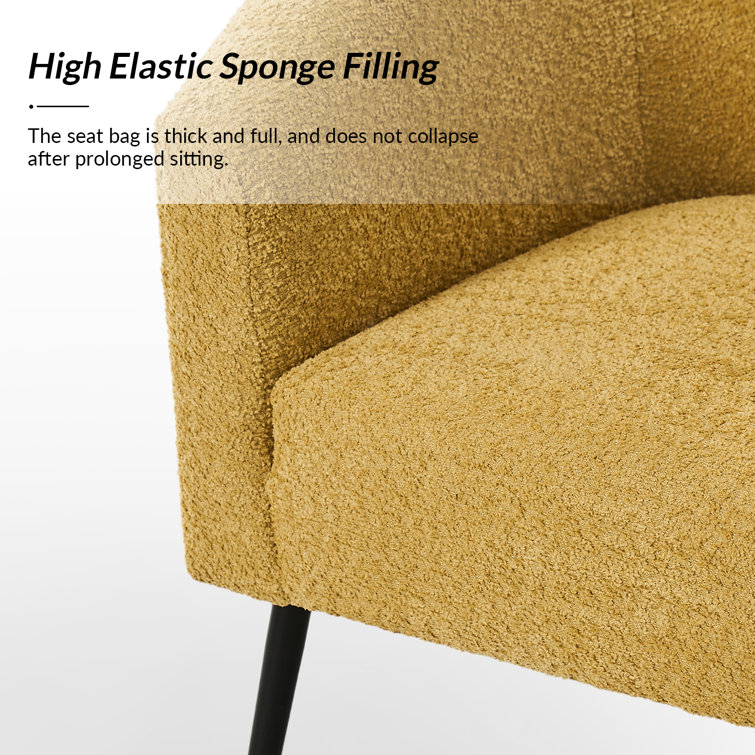 Yellow Chenille Barrel Arm Chair with Metal Legs