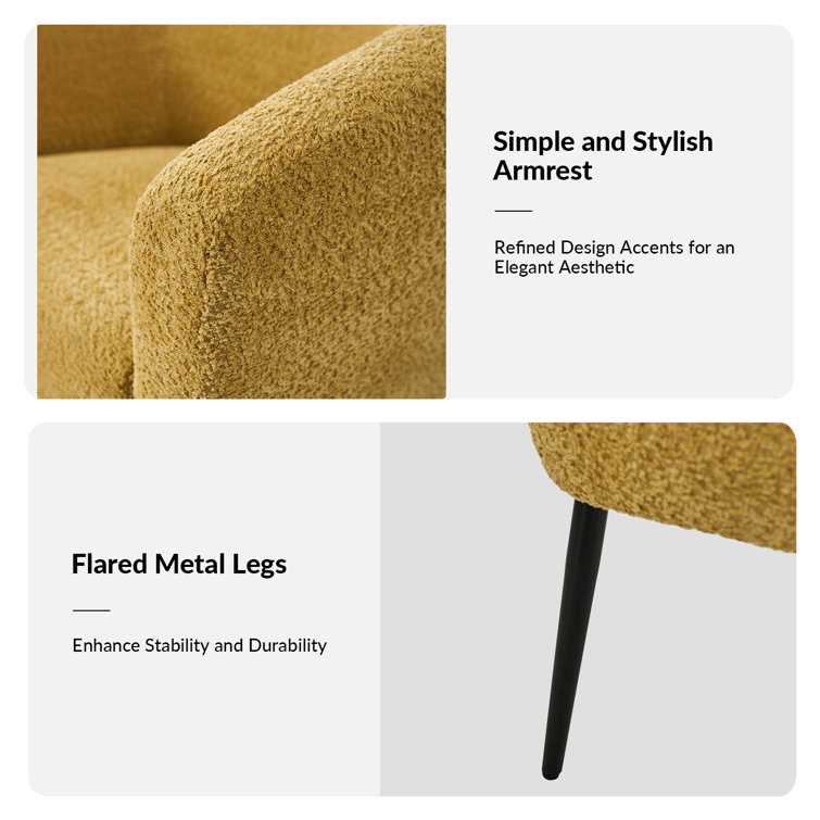 Yellow Chenille Barrel Arm Chair with Metal Legs
