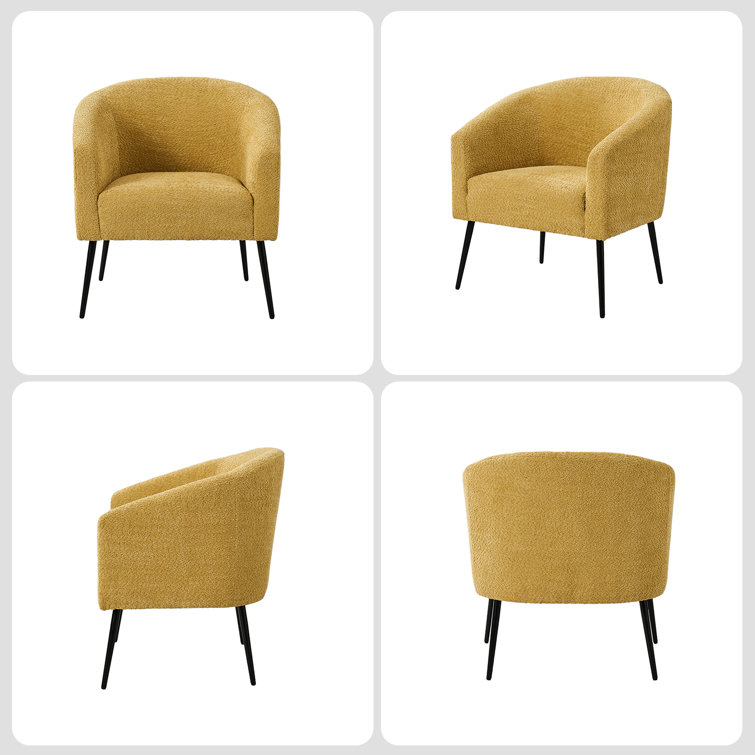 Yellow Chenille Barrel Arm Chair with Metal Legs