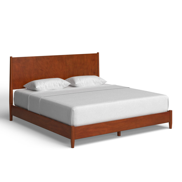 Flynn Mid-Century Modern King Platform Bed with Drawer, Acorn Brown