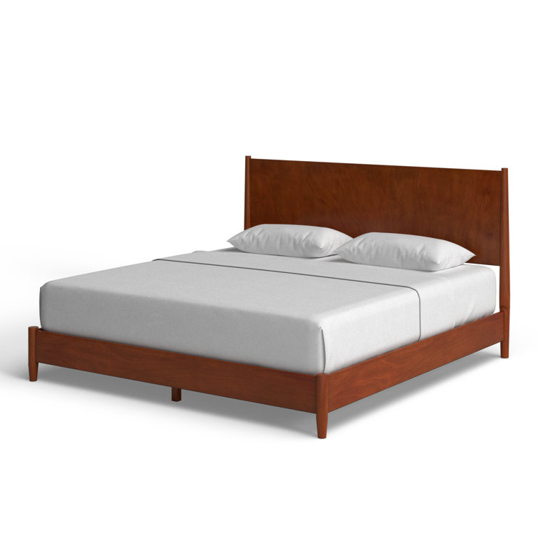 Flynn Mid-Century Modern King Platform Bed with Drawer, Acorn Brown