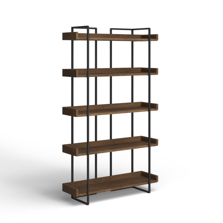Light Brown Wood and Iron 5-Tier Industrial Bookcase