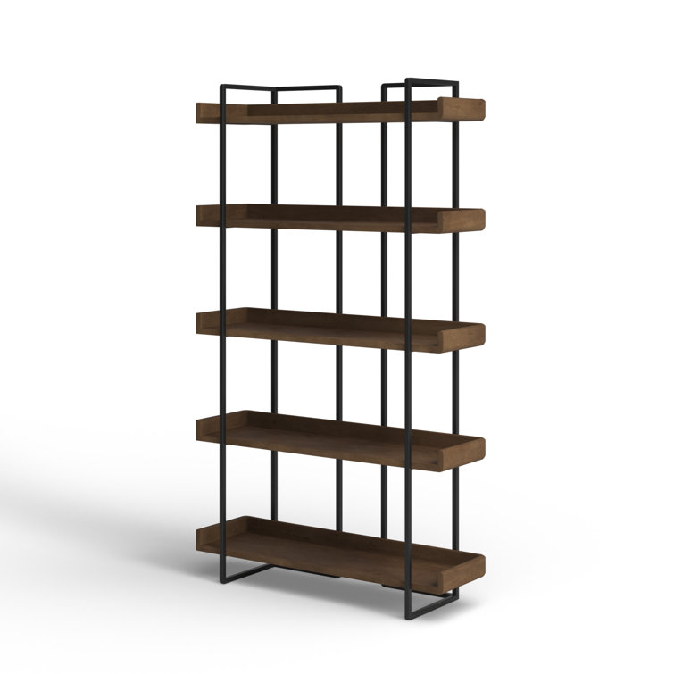 Light Brown Wood and Iron 5-Tier Industrial Bookcase
