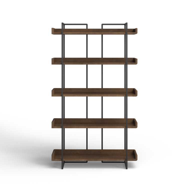 Light Brown Wood and Iron 5-Tier Industrial Bookcase