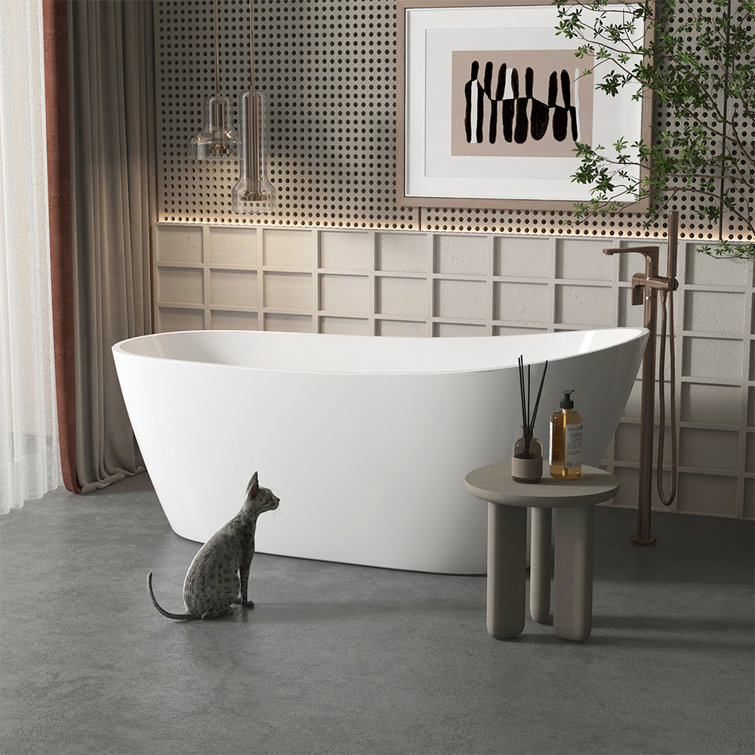 Glossy White Acrylic Freestanding Oval Deep Soaking Tub