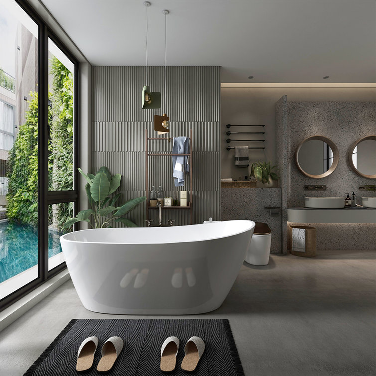 Glossy White Acrylic Freestanding Oval Deep Soaking Tub