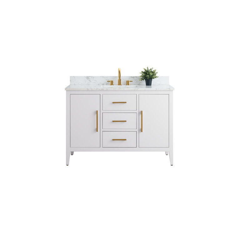 White 48'' Single Bathroom Vanity with Engineered Marble Top