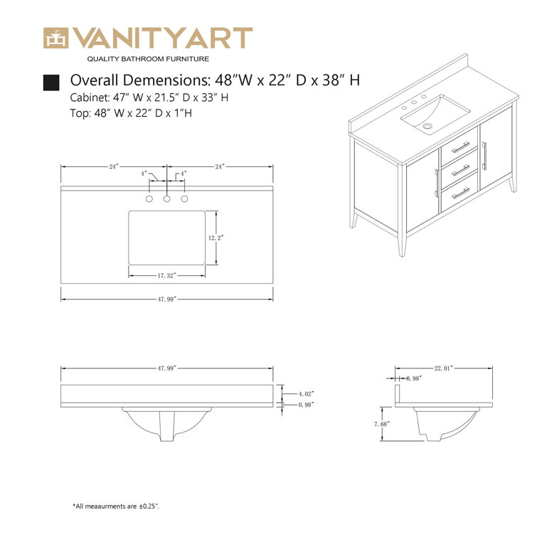 White 48'' Single Bathroom Vanity with Engineered Marble Top