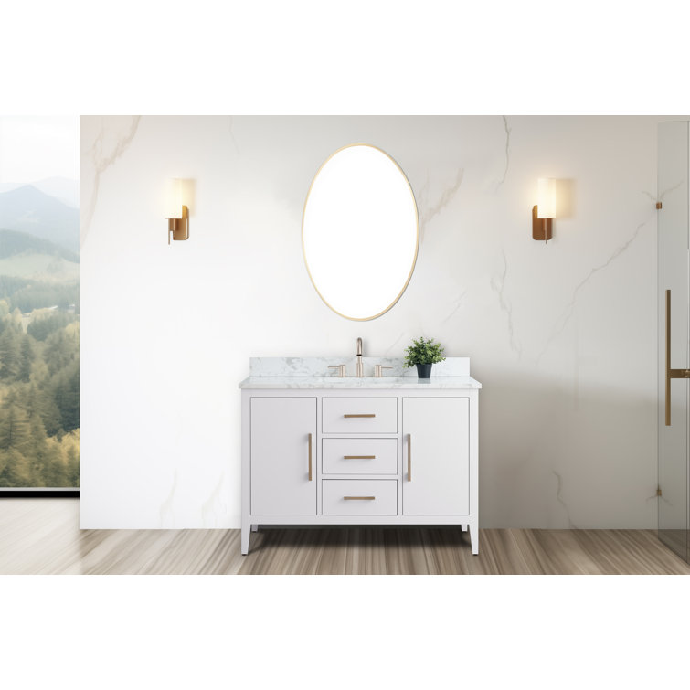48'' White Single Bathroom Vanity with Engineered Marble Top