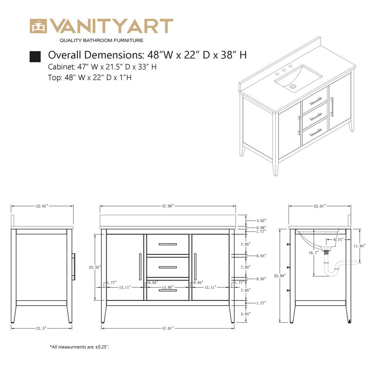 White 48'' Single Bathroom Vanity with Engineered Marble Top
