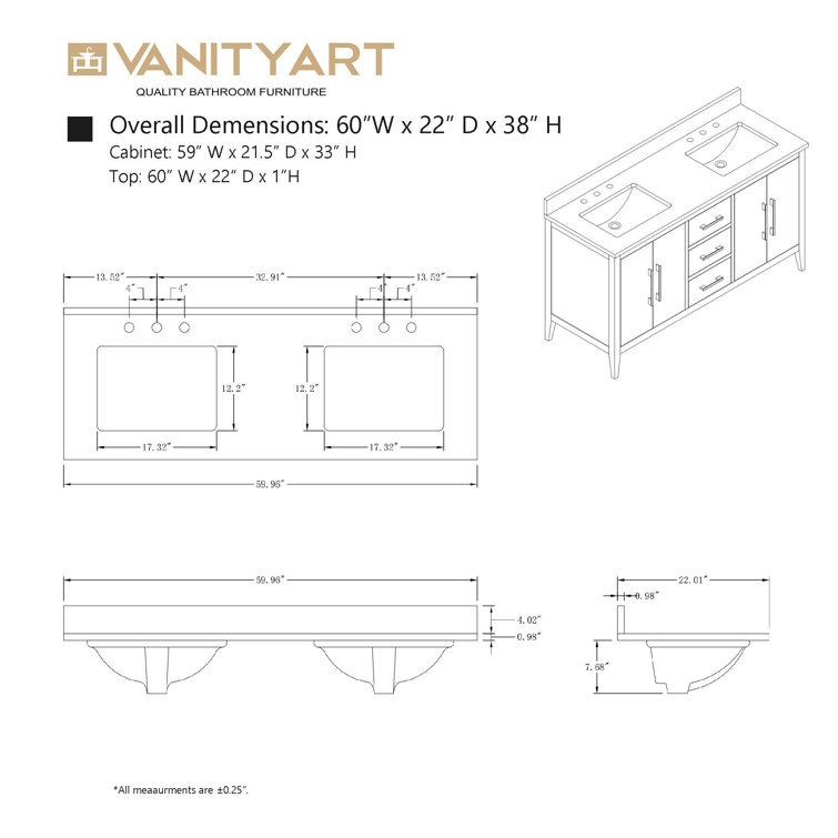 Cashmere Gray 60" Double Sink Bathroom Vanity with Marble Top
