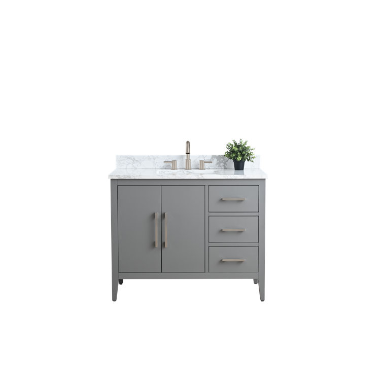 42" Cashmere Gray Single Bathroom Vanity with Engineered Marble Top