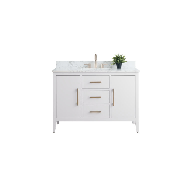 48'' White Single Bathroom Vanity with Engineered Marble Top