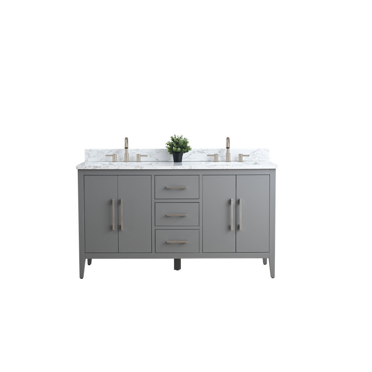 Cashmere Gray 60" Double Sink Bathroom Vanity with Marble Top