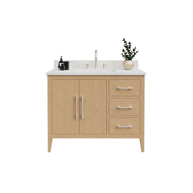 Natural Oak 42'' Single Bathroom Vanity with Engineered Marble Top